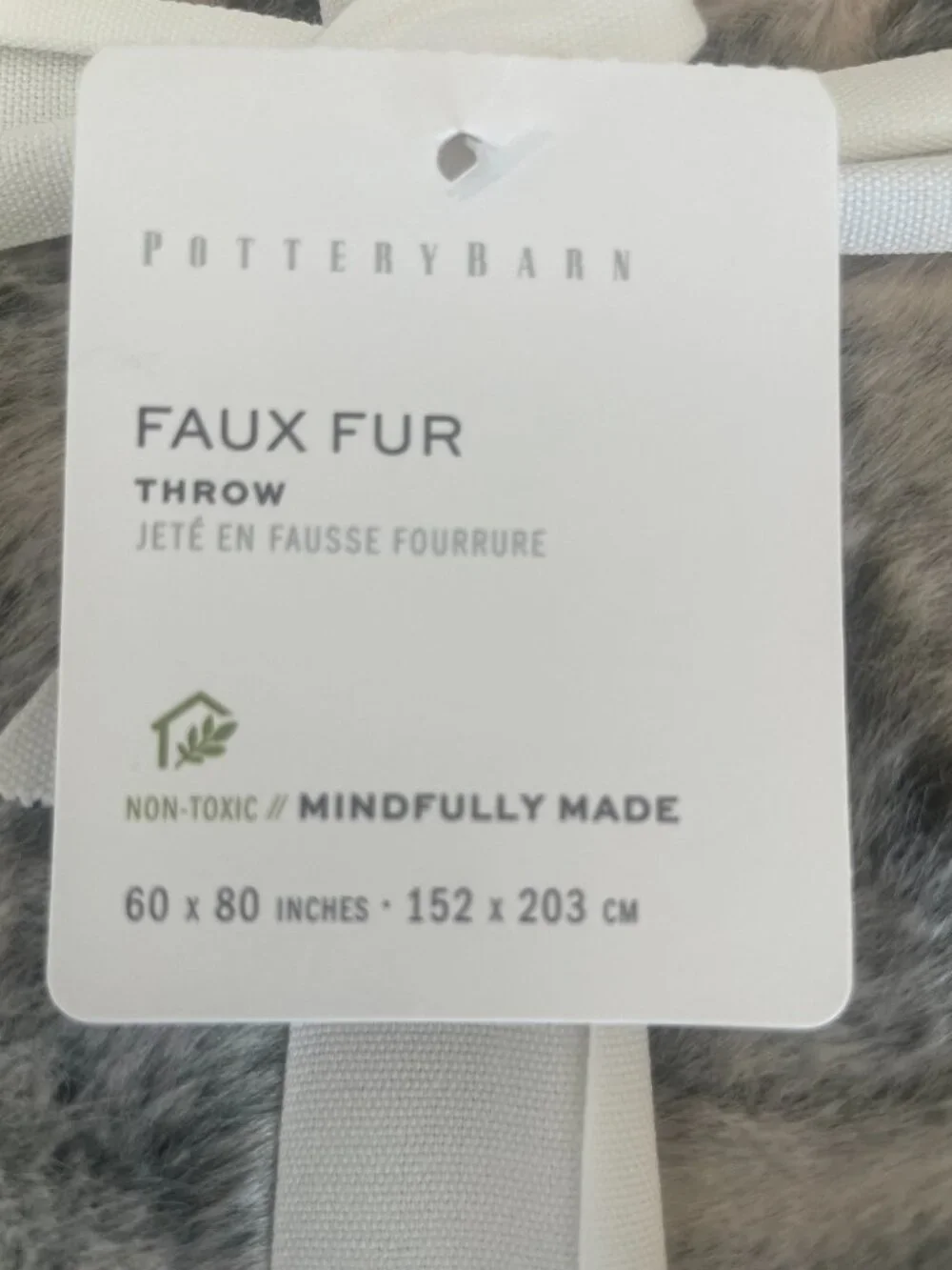 POTTERY BARN FAUX FUR RUCHED THROW BLANKET 60